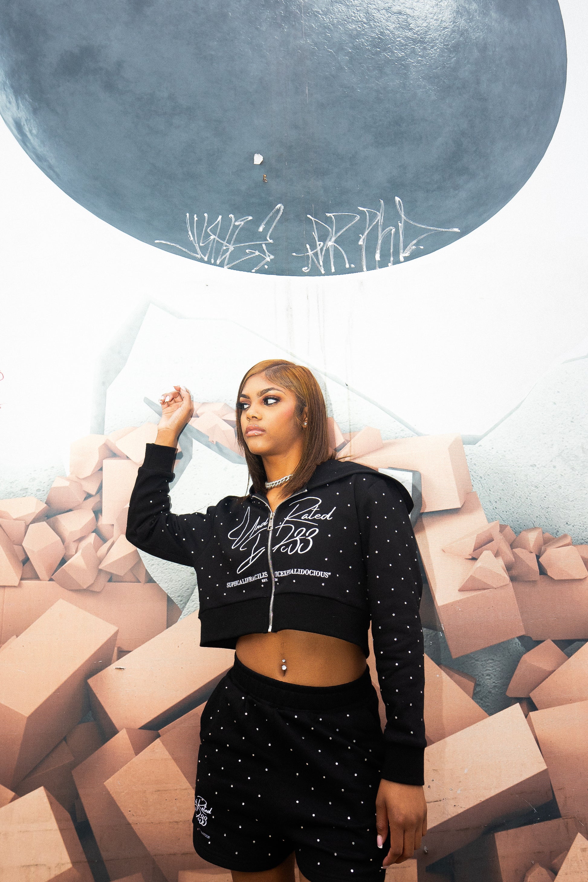 BLACK RHINSTONE CROP TOP SETS 